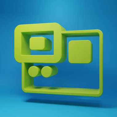 Green Photo camera icon isolated on blue background. Foto camera. Digital photography. Minimalism concept. 3D render illustration.