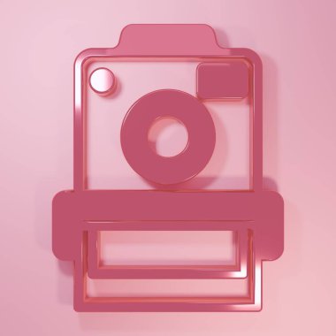 Pembe fotoğraf makinesi simgesi pembe arkaplanda izole edilmiş. Foto kamera. Dijital fotoğrafçılık. Minimalizm kavramı. 3 Boyutlu resimleme.