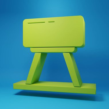 Yeşil Kol Atı simgesi mavi arkaplanda izole edildi. Atlama ve jimnastik için spor aletleri. Minimalizm kavramı. 3 Boyutlu resimleme.