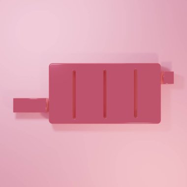 Pembe araba susturucusu ikonu pembe arka planda izole edilmiş. Egzoz borusu. Minimalizm kavramı. 3 Boyutlu resimleme.