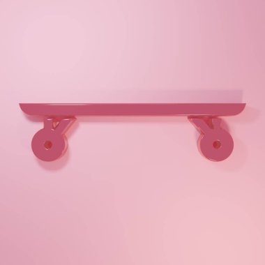 Pembe uzun tahta ya da kaykay kruvazörü ikonu pembe arka planda izole edilmiş. Olağanüstü bir spor. Spor malzemeleri. Minimalizm kavramı. 3 Boyutlu resimleme.