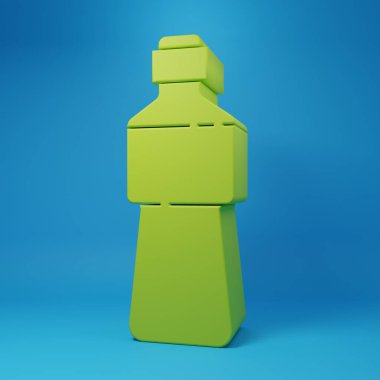 Green Bottle of water icon isolated on blue background. Soda aqua drink sign. Minimalism concept. 3D render illustration.