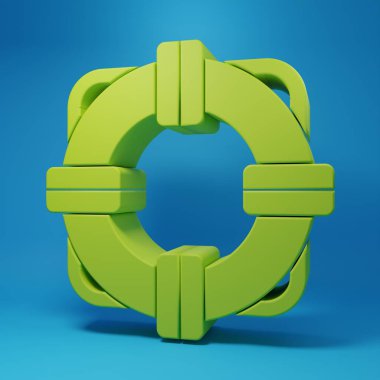 Green Lifebuoy icon isolated on blue background. Lifebelt symbol. Minimalism concept. 3D render illustration.