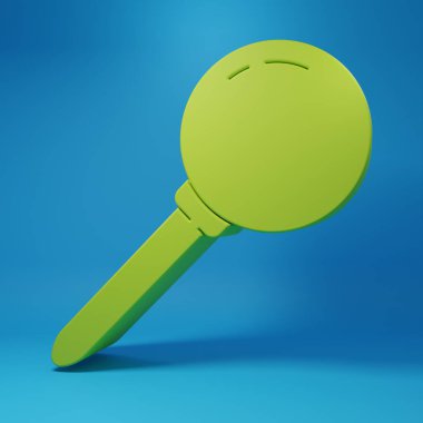 Green Push pin icon isolated on blue background. Thumbtacks sign. Minimalism concept. 3D render illustration.