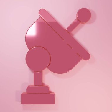Pembe Radar simgesi pembe arkaplanda izole edilmiş. Arama sistemi. Uydu sinyali. Minimalizm kavramı. 3 Boyutlu resimleme.