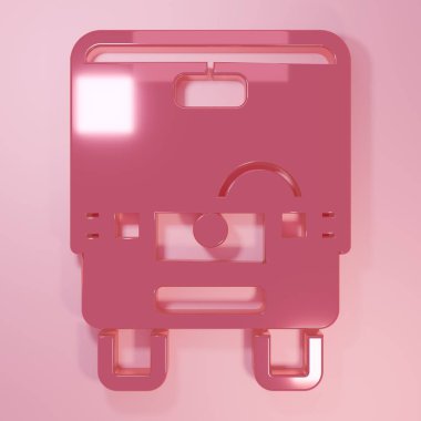 Pembe otobüs simgesi pembe arkaplanda izole edilmiş. Ulaşım konsepti. Otobüs turu tabelası. Turizm ya da kamu aracı sembolü. Minimalizm kavramı. 3 Boyutlu resimleme.
