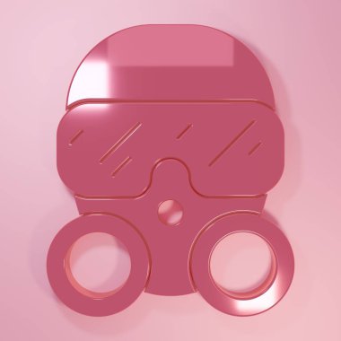 Pembe Gaz maskesi simgesi pembe arka planda izole edildi. Solunum cihazı işareti. Minimalizm kavramı. 3 Boyutlu resimleme.
