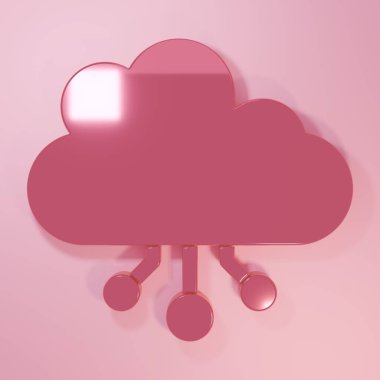Pembe kripto para birimi bulut madenciliği ikonu pembe arka planda izole edilmiş. Engelleme teknolojisi, bitcoin, dijital para piyasası, kripto para cüzdanı. Minimalizm kavramı. 3 Boyutlu resimleme.