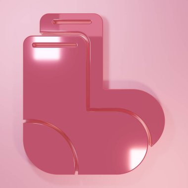 Pembe Valenki simgesi pembe arka planda izole edilmiş. Ulusal Rus kış ayakkabıları. Rusya 'da geleneksel sıcak çizmeler. Minimalizm kavramı. 3 Boyutlu resimleme.