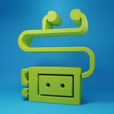 Yeşil Müze ses rehberi simgesi mavi arkaplanda izole edildi. Gezintiler için kulaklık. Minimalizm kavramı. 3 Boyutlu resimleme.