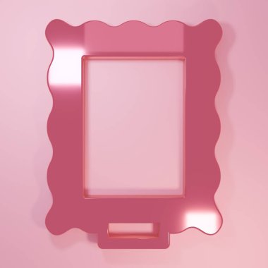 Pembe Resim simgesi pembe arkaplanda izole edilmiş. Minimalizm kavramı. 3 Boyutlu resimleme.