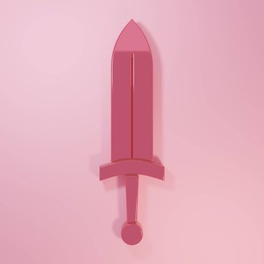 Pembe Ortaçağ kılıç ikonu pembe arka planda izole edilmiş. Ortaçağ silahı. Minimalizm kavramı. 3 Boyutlu resimleme.