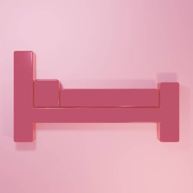Pembe yatak simgesi pembe arkaplanda izole edilmiş. Minimalizm kavramı. 3 Boyutlu resimleme.