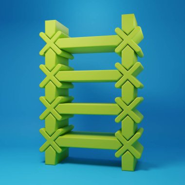 Yeşil Yangın merdiven ikonu mavi arkaplanda izole edildi. Pompier merdiveni. İtfaiyeciler merdiveni sırıkla tırmanır. Minimalizm kavramı. 3 Boyutlu resimleme.