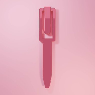 Pembe kalem simgesi pembe arkaplanda izole edilmiş. Minimalizm kavramı. 3 Boyutlu resimleme.