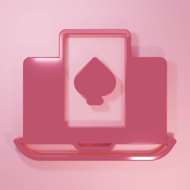Pembe Online poker masası ikonu pembe arka planda izole edildi. İnternetteki kumarhane. Minimalizm kavramı. 3 Boyutlu resimleme.