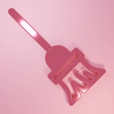 Pembe Paspas simgesi pembe arkaplanda izole edildi. Temizlik hizmeti konsepti. Minimalizm kavramı. 3 Boyutlu resimleme.