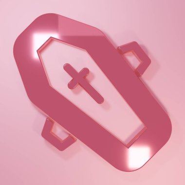 Pembe Tabut ve pembe arka planda Hristiyan haç simgesi. Mutlu Cadılar Bayramı Partisi. Minimalizm kavramı. 3 Boyutlu resimleme.