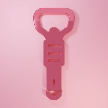 Pembe şişe açacağı simgesi pembe arkaplanda izole edilmiş. Minimalizm kavramı. 3 Boyutlu resimleme.