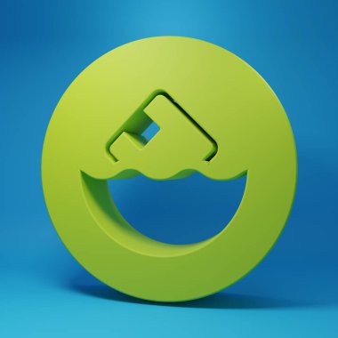 Mavi arka planda izole edilmiş yeşil karton kutu simgesi. Kutu, paket, paket işareti. Teslimat ve ambalaj. Minimalizm kavramı. 3 Boyutlu resimleme.