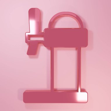 Pembe Dispenser bira ikonu pembe arka planda izole edilmiş. Bira kulesi genişliğinde. Minimalizm kavramı. 3 Boyutlu resimleme.