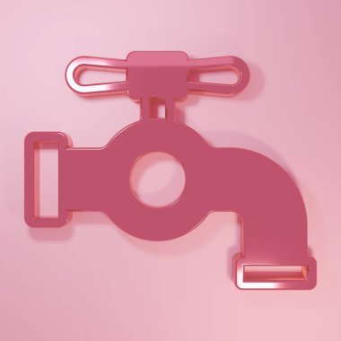 Pembe musluk ikonu pembe arka planda izole edilmiş. Minimalizm kavramı. 3 Boyutlu resimleme.
