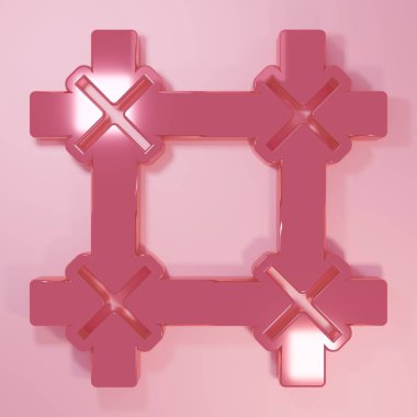 Pembe hapishane pencere simgesi pembe arka planda izole edilmiş. Minimalizm kavramı. 3 Boyutlu resimleme.