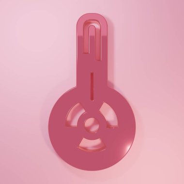 Pembe Meteoroloji termometresi pembe arka planda izole edilmiş ısı ve soğuk ikonu ölçer. Termometre termometresi sıcak ya da soğuk hava gösteriyor. Minimalizm kavramı. 3 Boyutlu resimleme.