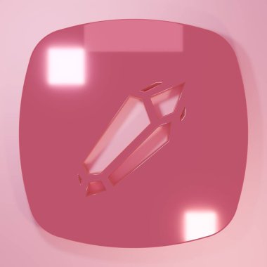 Pembe Sihirli Taş ikonu pembe arka planda izole edilmiş. Fantezi kristali. Maç için mücevher. Minimalizm kavramı. 3 Boyutlu resimleme.