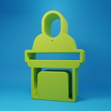 Yeşil Kilise papazı mavi arka planda izole edilmiş bir ikon olduğunu söylüyor. Minimalizm kavramı. 3 Boyutlu resimleme.