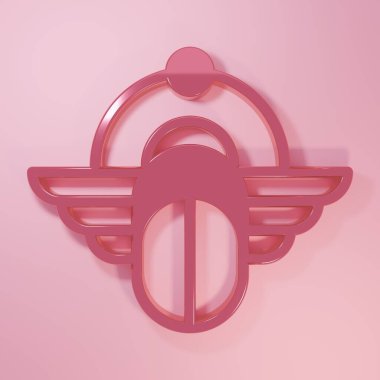 Pembe Mısırlı Scarab ikonu pembe arka planda izole edilmiş. Kanatlı böcek ve güneş böceği. Minimalizm kavramı. 3 Boyutlu resimleme.