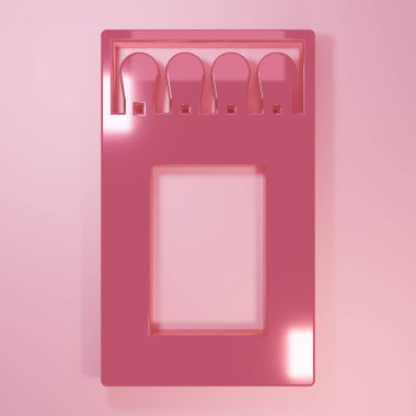 Pembe kibrit kutusu ve pembe arkaplanda izole edilmiş kibrit kutusu. Minimalizm kavramı. 3 Boyutlu resimleme.