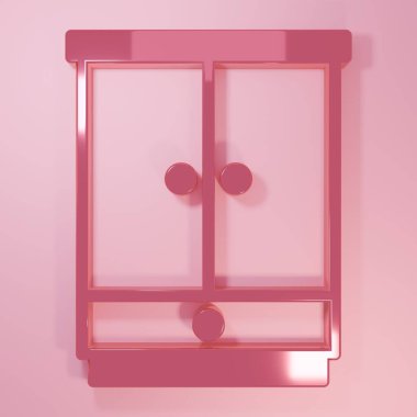 Pembe Gardırop ikonu pembe arka planda izole edilmiş. Dolap tabelası. Minimalizm kavramı. 3 Boyutlu resimleme.