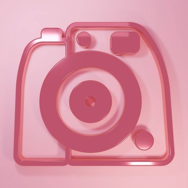 Pembe fotoğraf makinesi simgesi pembe arkaplanda izole edilmiş. Foto kamera. Dijital fotoğrafçılık. Minimalizm kavramı. 3 Boyutlu resimleme.