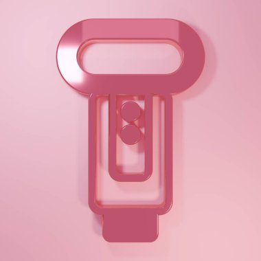 Pembe fotoğraf makinesi simgesi pembe arkaplanda izole edilmiş. Foto kamera. Dijital fotoğrafçılık. Minimalizm kavramı. 3 Boyutlu resimleme.