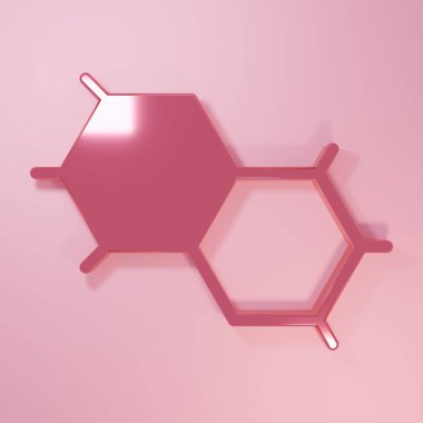 Pembe Molekül simgesi pembe arkaplanda izole edilmiş. Kimya moleküllerinin yapısı, fen öğretmenlerinin yenilikçi eğitim posteri. Minimalizm kavramı. 3 Boyutlu resimleme.