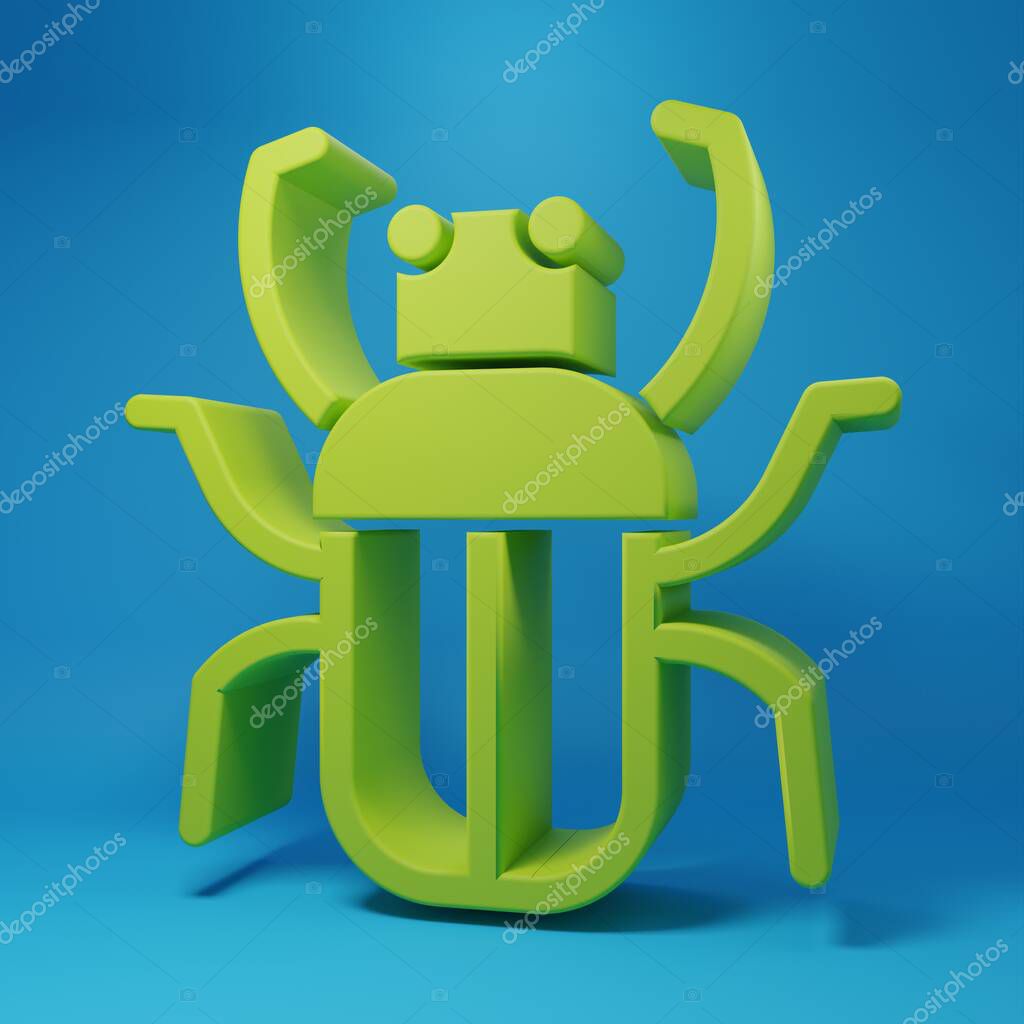 Green Stink bug icon isolated on blue background. Minimalism concept. 3D render illustration.