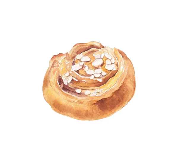Watercolor Bun Cream Almonds — Φωτογραφία Αρχείου