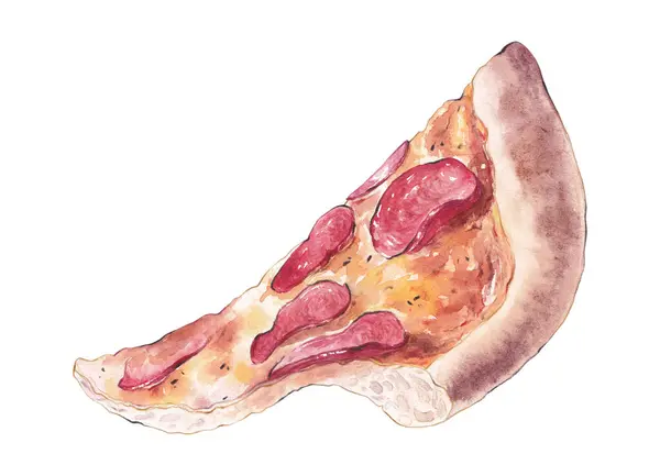 ペッパーニピザの水彩スライス ロイヤリティフリーのストック画像