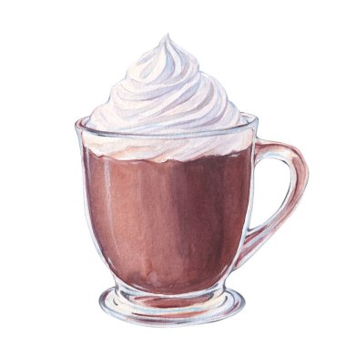 Camda krem şantili suluboya sıcak çikolata.