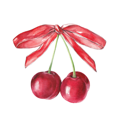 Kırmızı fiyonklu suluboya kirazlar, kız kartı