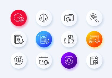 Ölçekler simge ayarlandı. Dizin, ağırlık, arama, parmak izi, analiz, kitap, denge, kasıtlı, düşünceli, sıfırlama, zaman, satış, canter, koruma, kalkan, güvenlik. Neomorfizm tarzı. Vektör satırı simgesi