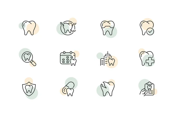 Ícone Conjunto Dentes Odontologia Estomatologia Dentes Dentista Proteção Cárie Esmalte — Vetor de Stock