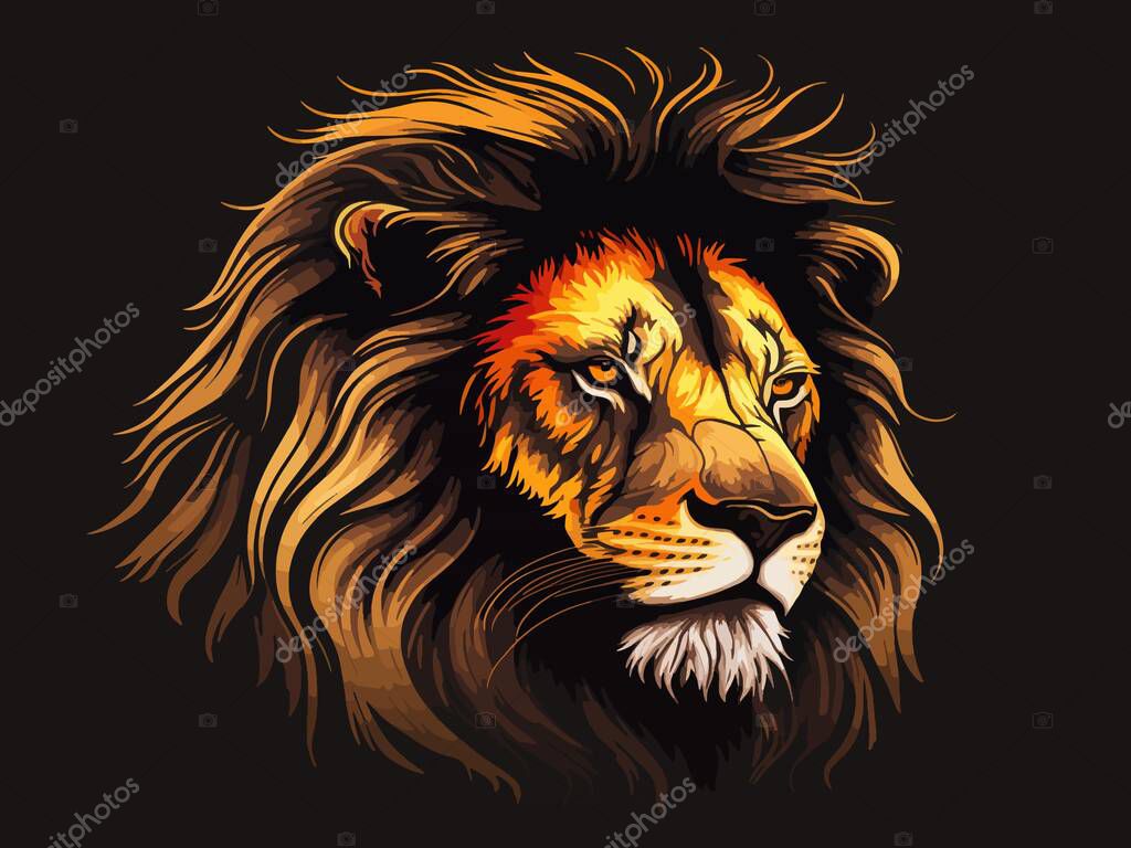 Stylish lion illustration. close-up, head, portrait, poster, wallpaper, avatar, detailed, leader, king, leader, wise, brave, graphics, africa. Animals concept. Vector illustration.