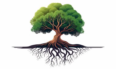 Hayat Ağacı. Beyaz arka plan, vektör, renkli, minimalizm, duvar kağıdı, yaşam sembolü, uzun yaşam, manevi, soyutlama, düz, yeşillik, din. Doğa kavramı. Vektör illüstrasyonu.