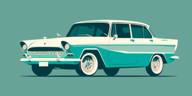 Take a look at this vintage car and feel your heart beat faster. only continuous movement, retro, poster, green shades, design, wallpaper, rutism, comfort, unforgettable classics. vector illustration