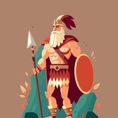 Brave leader. Beard, old, mythology, romans, odyssey, greek, character, legends, avatar, poster, flat, side view, stylized, minimalism, mascot, hero. mythology concept. vector illustration.