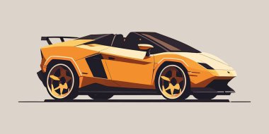 Beautiful sports car on a light background. Yellow sports car, side view, characteristics, racer, traffic, motor, flat, design, graphics, drawing. auto concept. vector illustration.