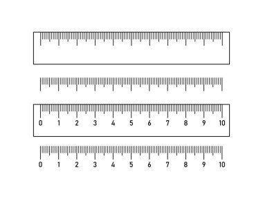 Cetvel ayarlandı. Düz, beyaz, hükümdarlar. Vektör illüstrasyonu