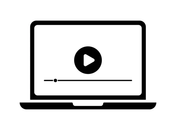 Βίντεο Σιλουέτα Μαύρη Βίντεο Στο Λάπτοπ Εικονίδιο Διανύσματος — Διανυσματικό Αρχείο